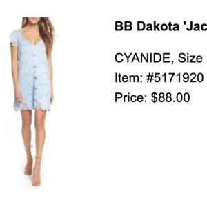BB Dakota 'Jacqueline' Lace Shift Dress size M